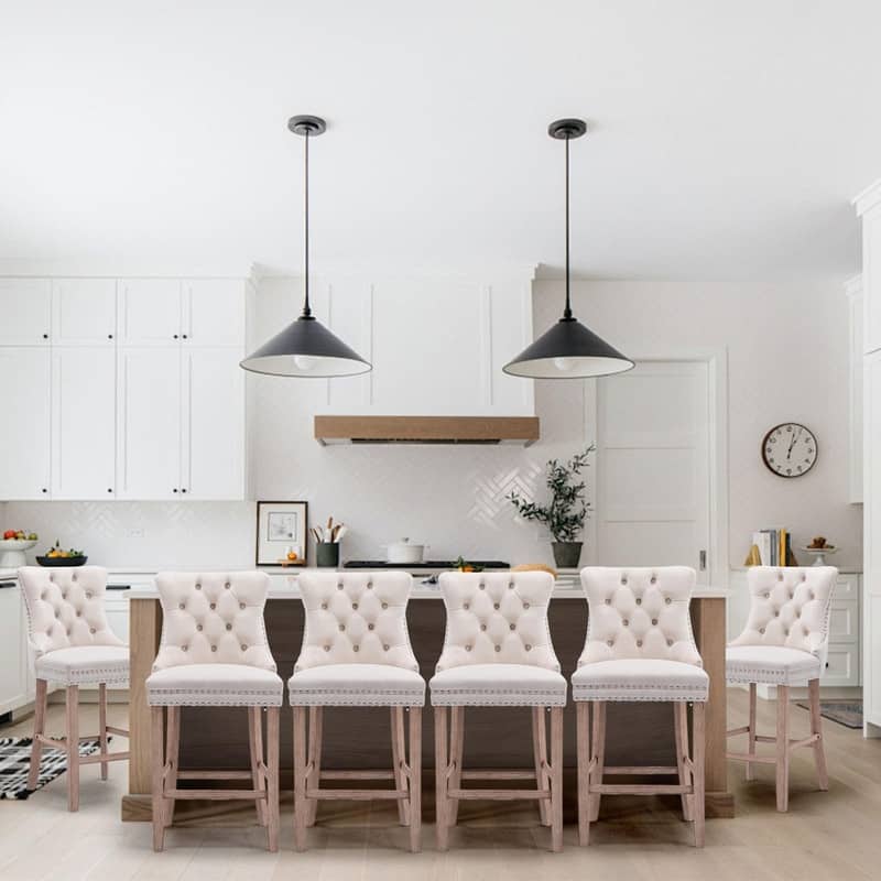 Lennon Velvet Tufted Nailhead Counter Barstools (Set of 6)