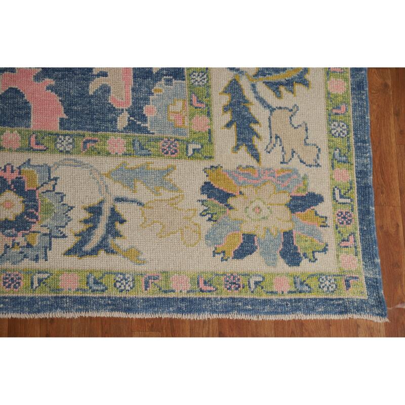Hand Knotted Oriental 100% Wool Carpet Transitional All-Over Navy Blue & Blues Oushak Area Rug - 11' 10'' X 9' 5''