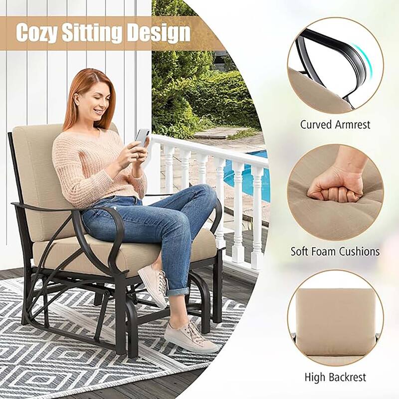 1/2PCS Outdoor Patio Rocking Chair w/ Cushion Heavy-Duty Metal Frame