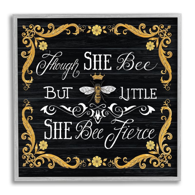 Stupell She Bee Fierce Female Motivational Phrase Vintage Pun Framed Wall Art - Black - 17 x 17 - Grey