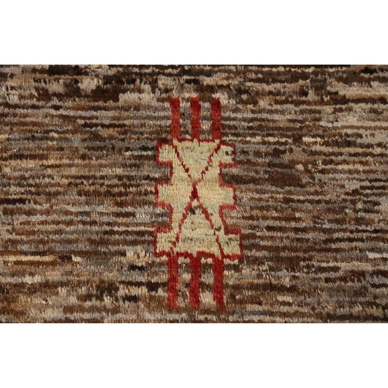 Geometric Moroccan Oriental Area Rug Hand-Knotted Brown Wool Carpet - 6'8" x 9'8"