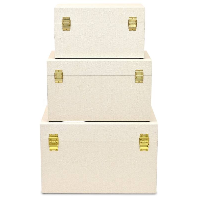 Araminta Set of 3 Rectangular Decorative Storage Trunks - Cream - N/A