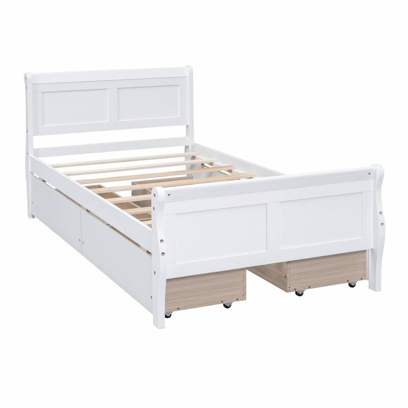 Wood Platform Bed with 4 Drawers and Streamlined Design