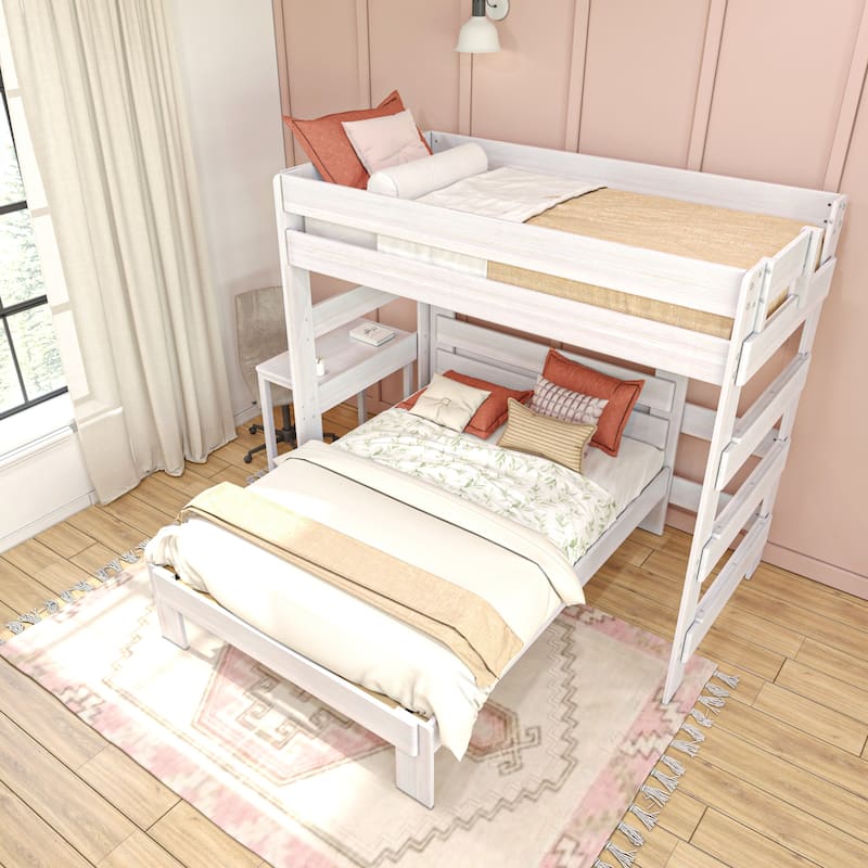 Max and Lily Farmhouse Twin over Full L Shaped Bunk Bed with Desk