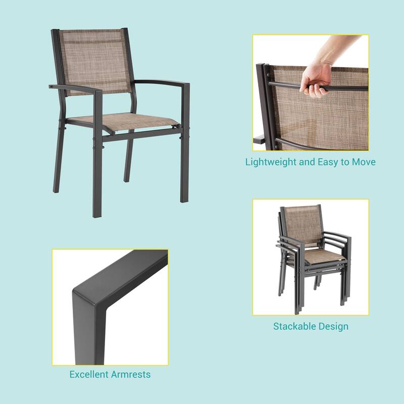 BONOSUKI Outdoor 7-Piece Dining Set Textilene Fabric w/Powder-coated