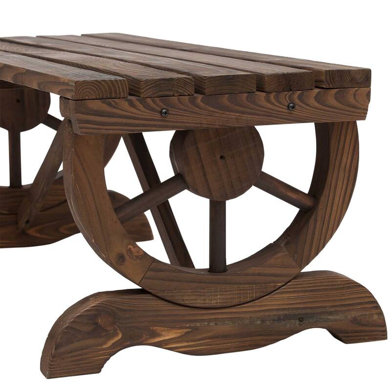 2-Person Wooden Garden Bench, Outdoor Wagon Wheel Porch Bench For Backyard Garden