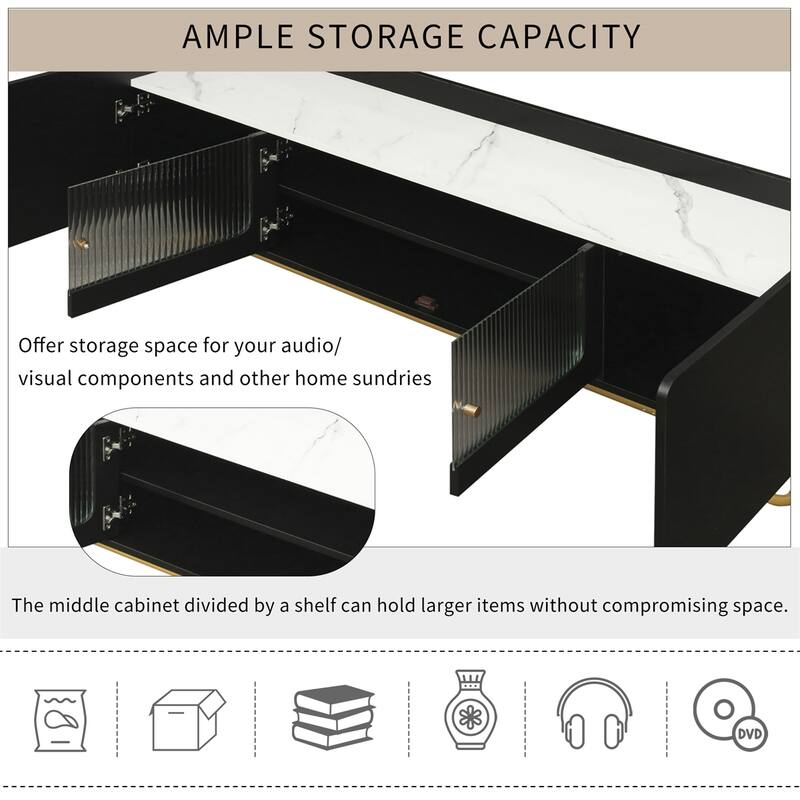 TV Stand, Entertainment Center with Fluted Glass, for TVs Up to 70"