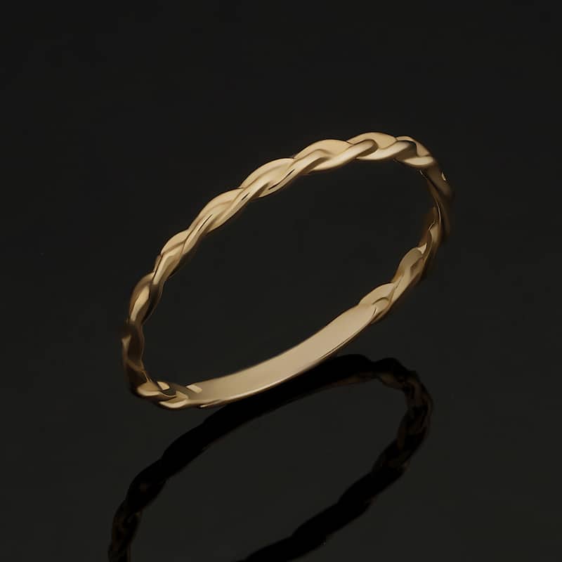 14k Yellow, White or Rose Gold Braided Band Ring for Women (1.6 millimeters) - Yellow - 6