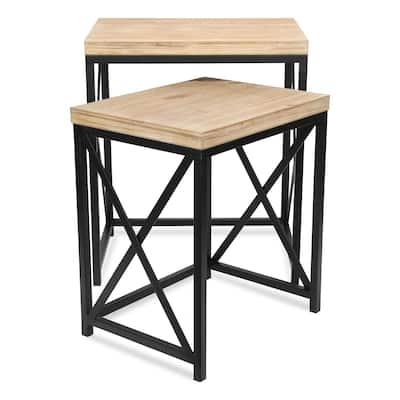 Rectangular Nesting Side Tables - 25" - Brown and Black - Set of 2