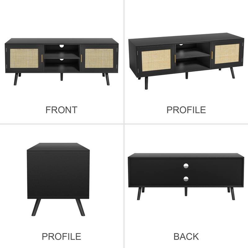 Anmytek Mid-Century Modern Wood Black TV Stand Media Console TV Entertainment Center for TVs up to 55" - 47 inches in width