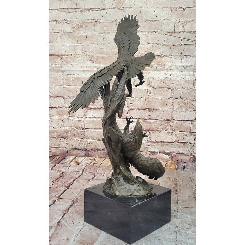Two American Bald Eagles Fighting Bronze Sculpture Statue Decor Signed Original Art