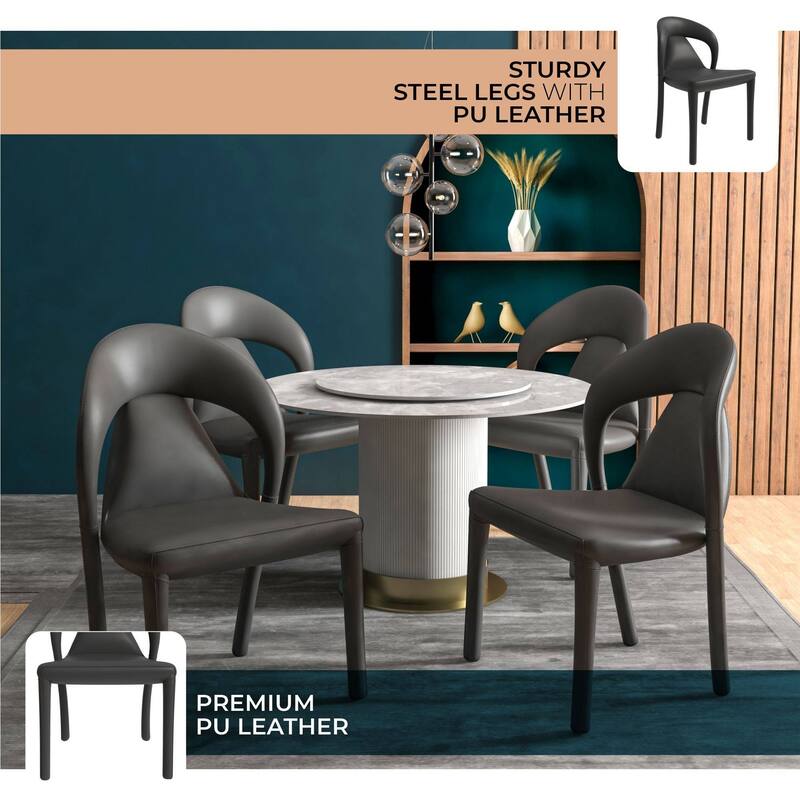 Leather Dining Chairs with Metal Legs Open-Back Design Solace Series Set of 2