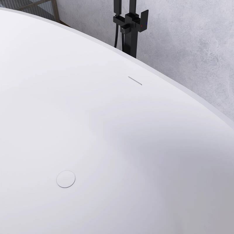 67 in. x 34 in. Stone Resin Solid Surface Freestanding Soaking Bathtub in Matte White
