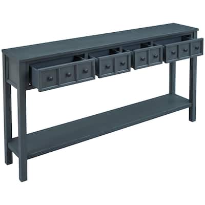 60-inch Navy Console Table, Long Sofa Table with 2 Drawers and Bottom Shelf - 60"L x 11"W x 34"H