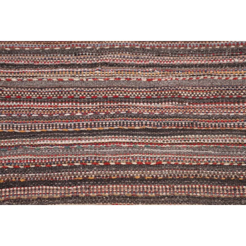 All-Over Striped Kilim Persian Vintage Area Rug Hand-Woven Wool Carpet - 7'3"x 11'0"