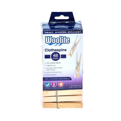 Woolite 48 Count Birch Wood Clothespins - 2.9 x 4