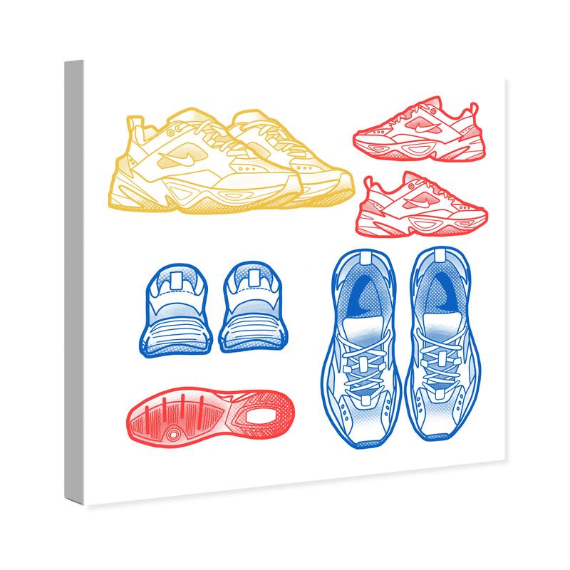 Wynwood Studio Canvas Fashion and Glam Primary Sneakers Yellow and Light Yellow Glam Wall Art Canvas Print