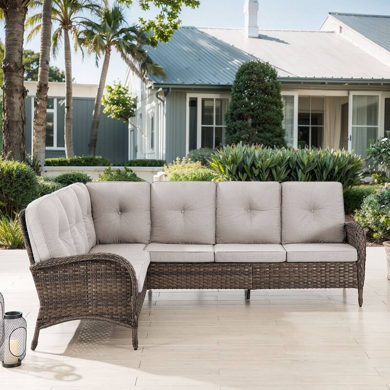 Gymojoy L-Shaped Outdoor Sectional Sofa Set, PE Wicker Couch with Water-Resistant Olefin Cushions - 1-Piece - Beige