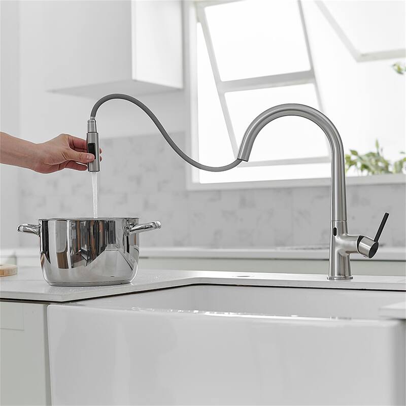 Touchless Kitchen Faucet With Pull Down Sprayer Single Handle Kitchen Sink Faucet One Hole Laundry Vanity Smart Hand-Free Taps