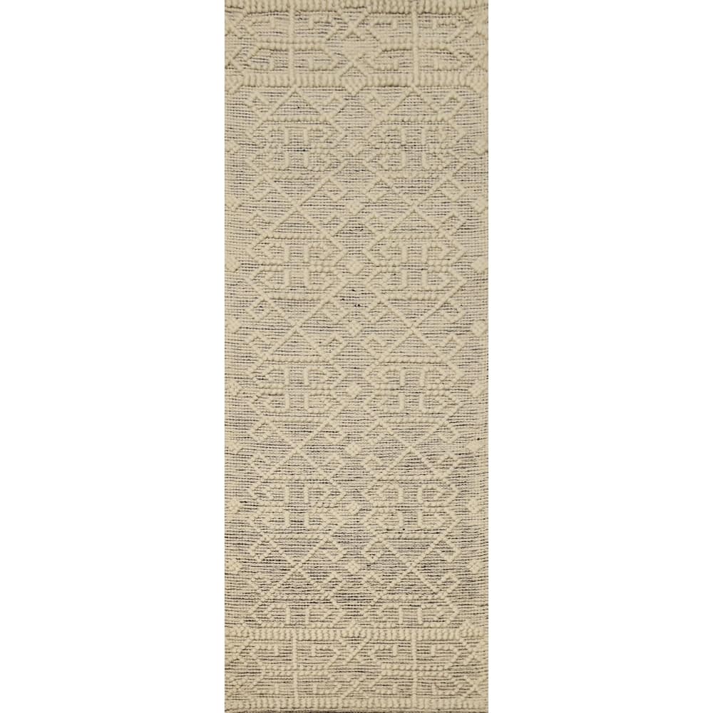 Hand Knotted Oriental 100% Wool Carpet Modern Geometric Beige & Ivories Modern Gotti Design Runner Rug - 7' 5'' X 2' 2''