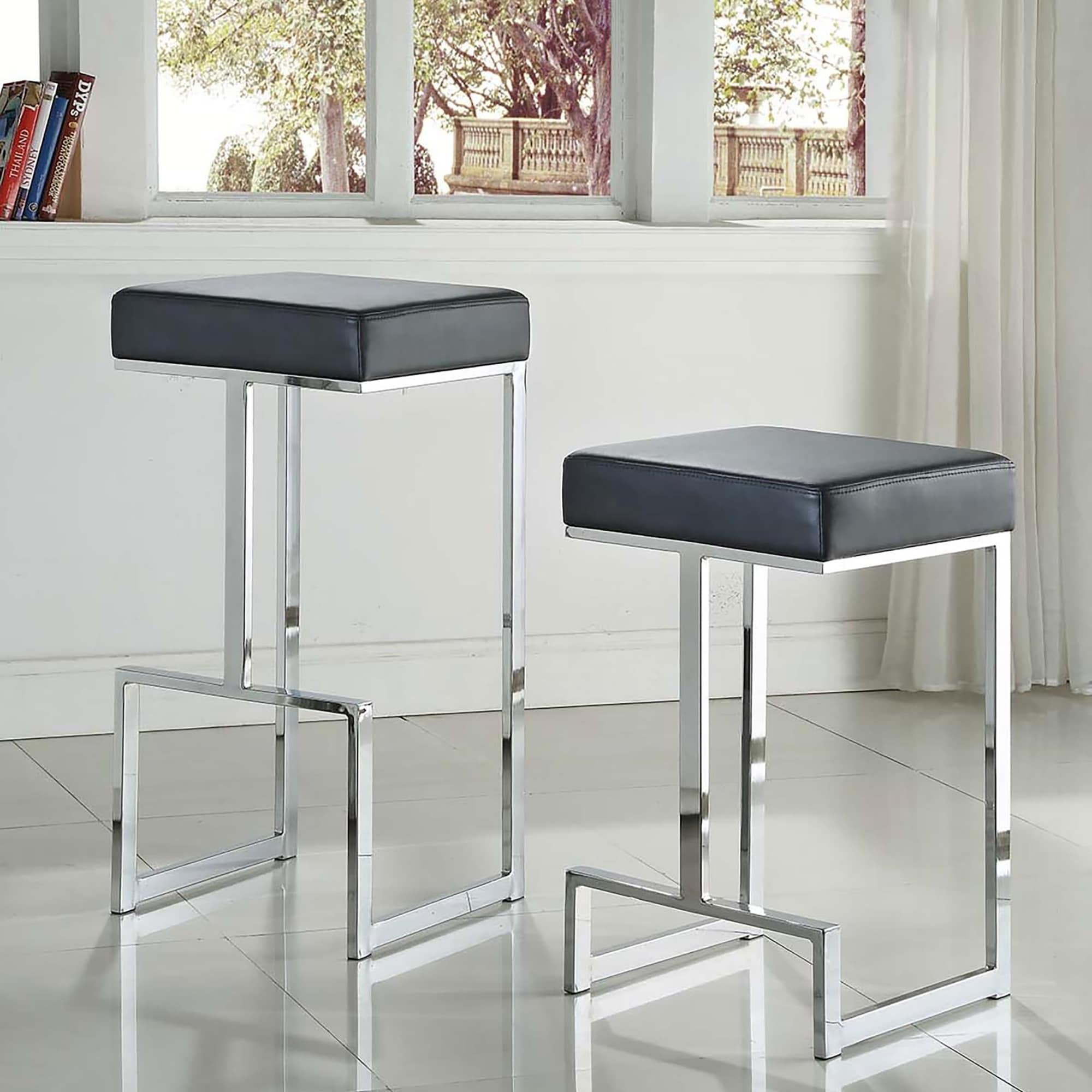 Upholstered Counter Height Stool with Chrome leg and Footrest
