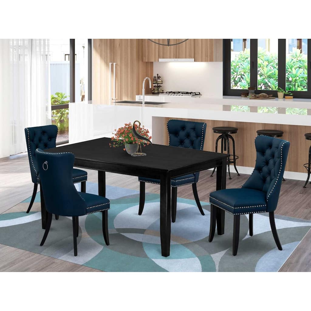 5-Piece Black Finish Solid Wood Top-Rectangular Upholstered Dining Room Set-Seats 4