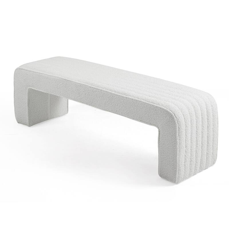 Benicia White Boucle Upholstered Fabric Tufted Bench