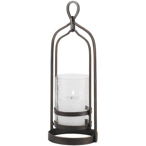 slide 2 of 4, Uttermost 18041 Shepherd Glass and Iron Table Pillar Candle Holder Dark Bronze / Clear