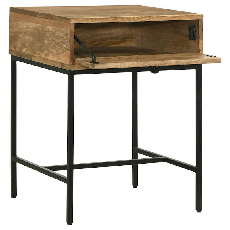 16 in. Brown and Black Rectangle Wood End Table, Sturdy Build End Side Table for Living Rooms