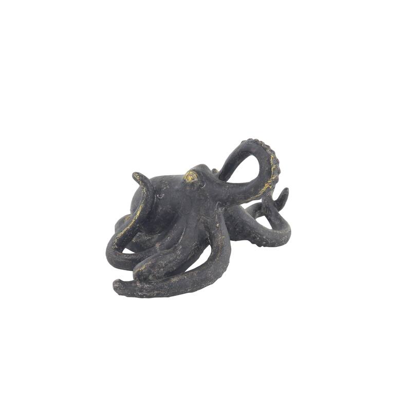 Black Polystone Octopus Decorative Sculpture with Long Tentacles and Suctions Detailing - 11 x 7 x 5