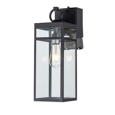 1 Light Black Dusk to Dawn Sensor Outdoor Wall Lantern Coach Sconces Light with Clear Glass and built-in GFCI Outlets (1-Pack）