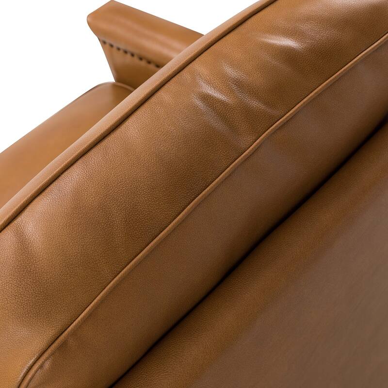 Rita Classic Genuine Leather Swivel Armchair With Nailhead Trims By HULALA HOME