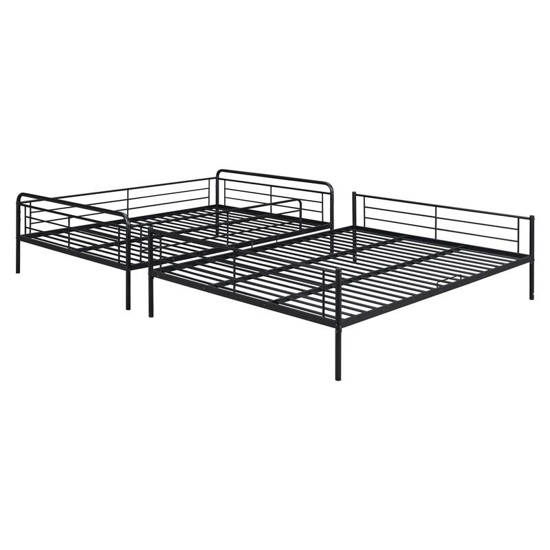Full XL Over Black Queen Bunk Bed Heavy-Duty Metal Bunk Bed with Ladder & High Guardrail, Convertible into Two Beds