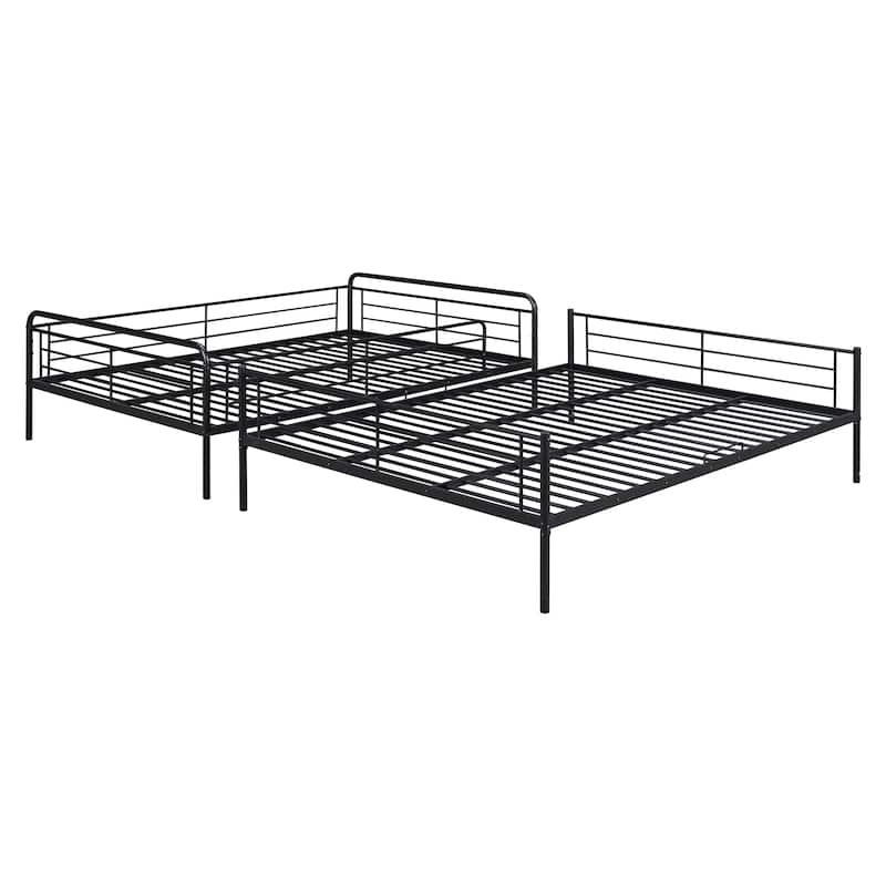 Metal Detachable Bunk Bed Frame, Full XL over Queen Iron Bunk Bed with Ladder and Guardrail, Divided Into 2 Individual Beds