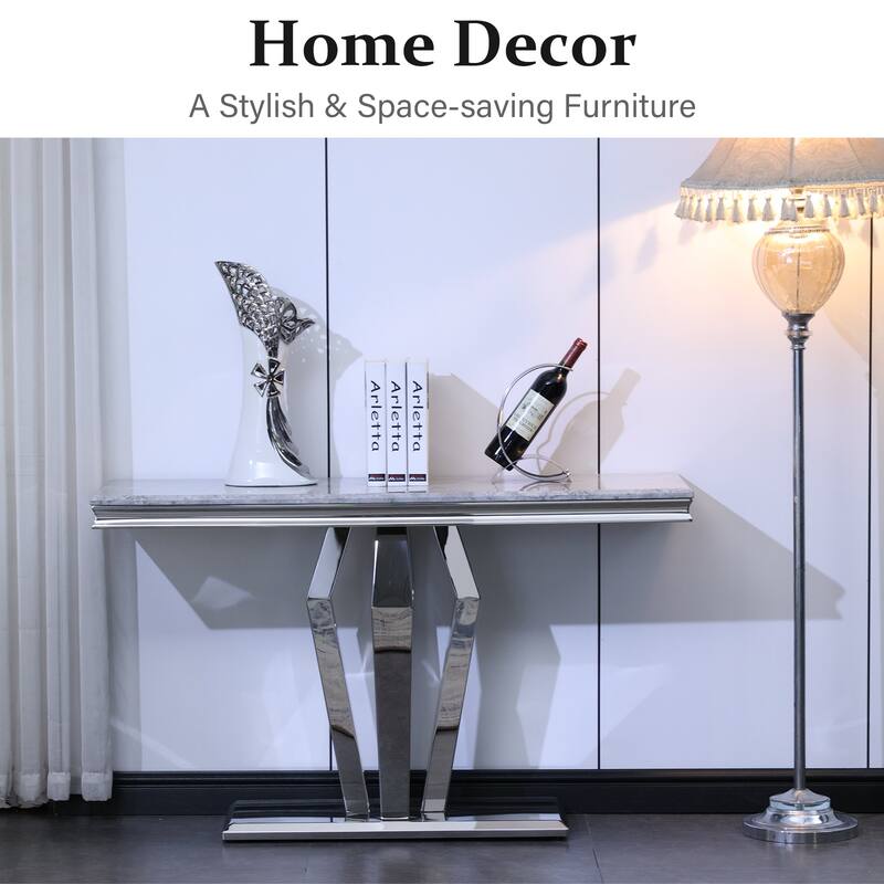 Luxury Rectangular Sofa Console Table Modern Living Room Entryway Table with Mirrored Gold Geometric Base