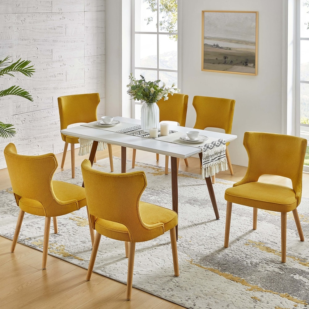 Rita Mid-century Modern Dining Chair with Solid Wood Legs Set of 6 by HULALA HOME