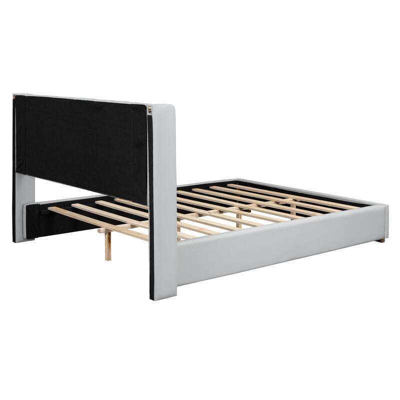 Modern Upholstered Platform Bed with Metal Strips