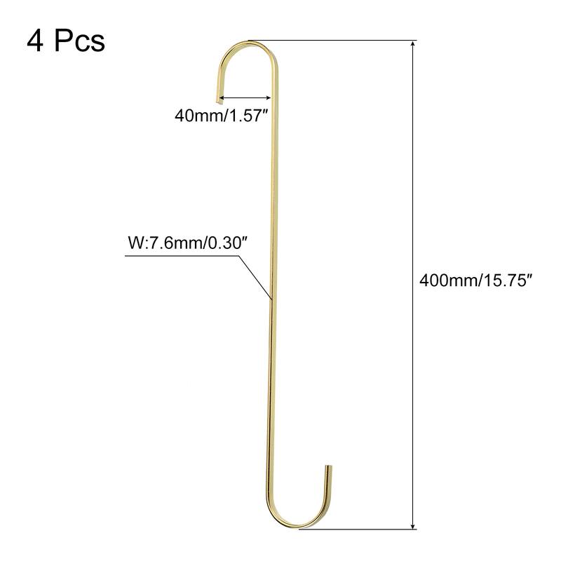 4Pcs Flat S Hooks Hanging Hook for Home Kitchen Storage, 7.6mm - Gold - 15.7 Inch