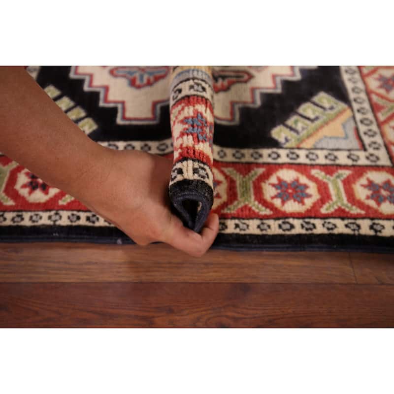 Black Geometric Kazak Oriental Foyer Rug Hand-Knotted Wool Carpet - 2'1" x 2'8"