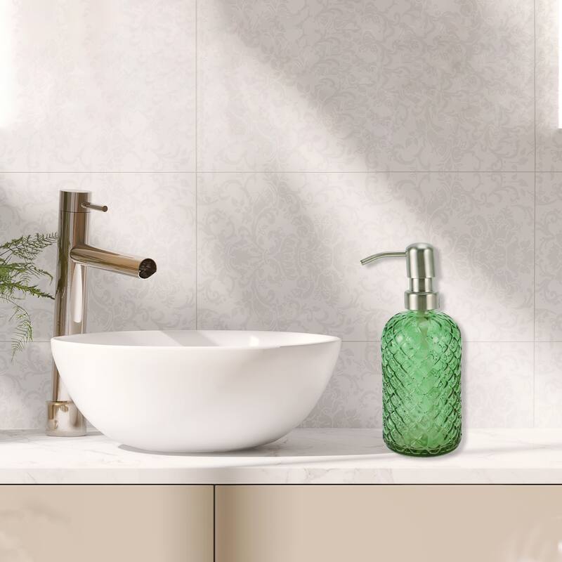 Simple Cylindrical Soap Pump Dispenser for Bath 400ml 1 Pcs - Green Silver Tone
