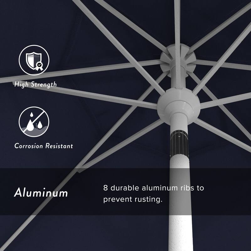 California Umbrella 7.5' Round Crank Lift Push Button Tilt White Aluminum Patio Umbrella with Olefin Royal Blue Fabric