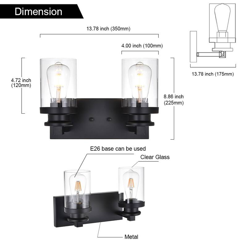 Industrial Vanity Light fixture with Clear Glass Shade