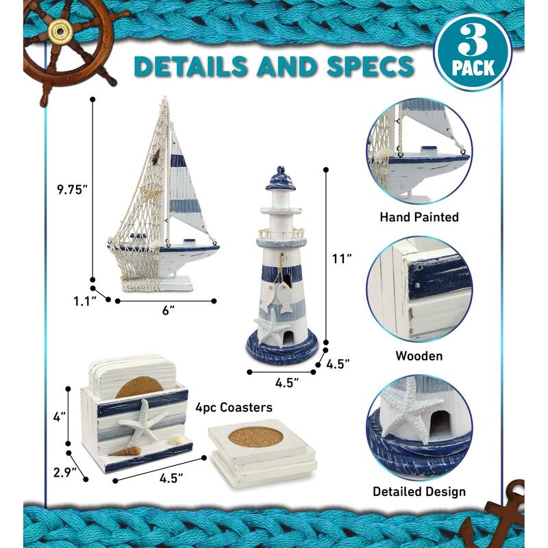 CoTa Global Blue Stripes Nautical Collection - Table Top Decor Set