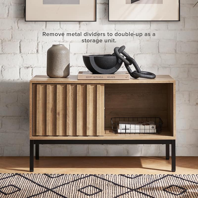 Mopio Norwin Record Player Stand with Vinyl Record Storage, Rustic Turntable Stand