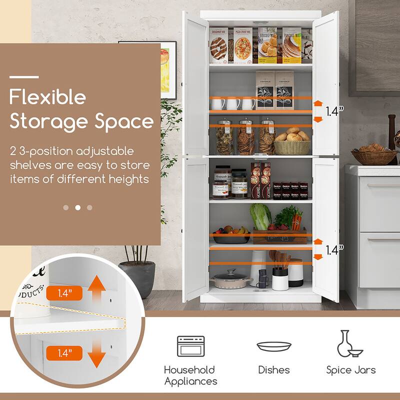 Gymax 72.5'' Kitchen Pantry w/4 Door 6-Tier Shelves Freestanding
