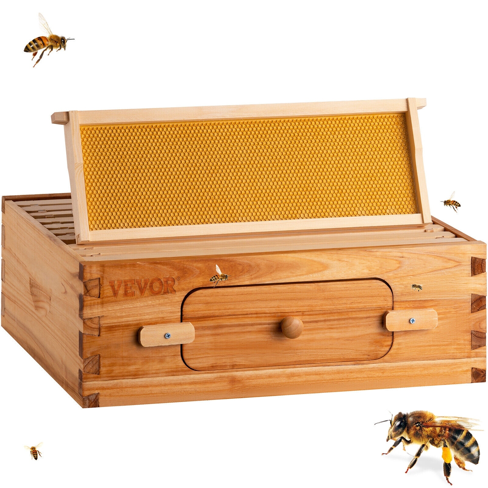 VEVOR Beehive Box Kit Bee Honey Hive 10-40 Frames Medium & Deep Beeswax Natural Fir Wood