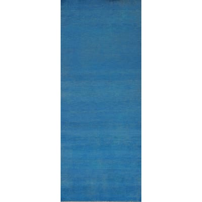 Hand Knotted Oriental 100% Wool Carpet Modern Solid Navy Blue & Blues Gabbeh Runner Rug - 8' 1'' X 3' 0''