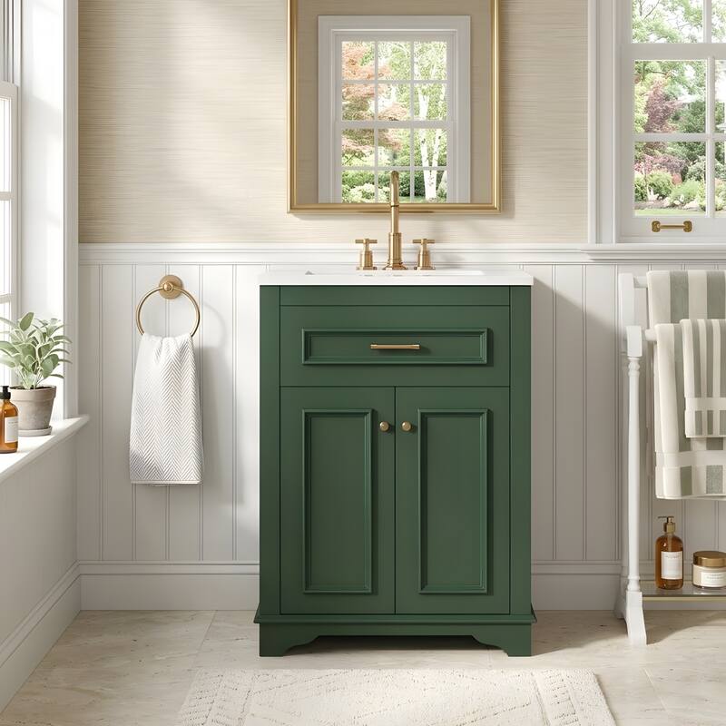 24" Bathroom Vanity with Integrated Ceramic Sink, Bathroom Cabinet with 2 Doors