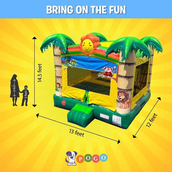 Pogo Bounce House Crossover Kids Inflatable Bounce House with Blower, Tropical Jungle Smiley Face
