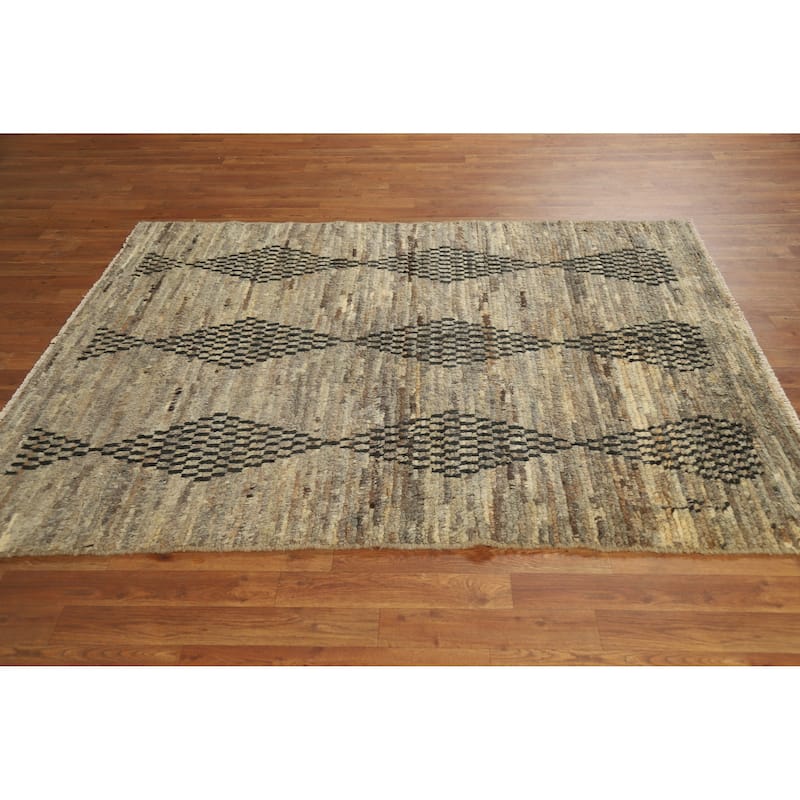 Geometric Moroccan Rug Handmade Multi-Color Tribal Wool Carpet - 4'10" x 6'3"